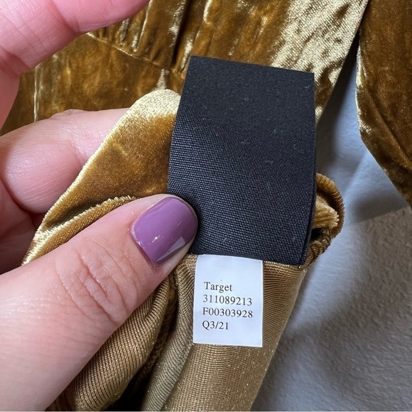 Who What Where Gold Crushed Velvet Women’s Tiered Midi Dress Sz L - Picture 9 of 12